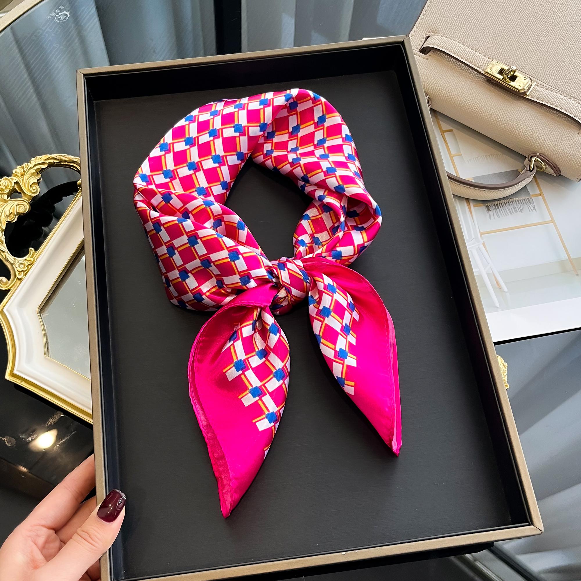 Весна Лето Шелковый Шарф Женский Дизайнерский Шарф Шелковый Гладкий Шарф Мягкий Мусульманский Тюрбан Шаль Пляжный 70X70См