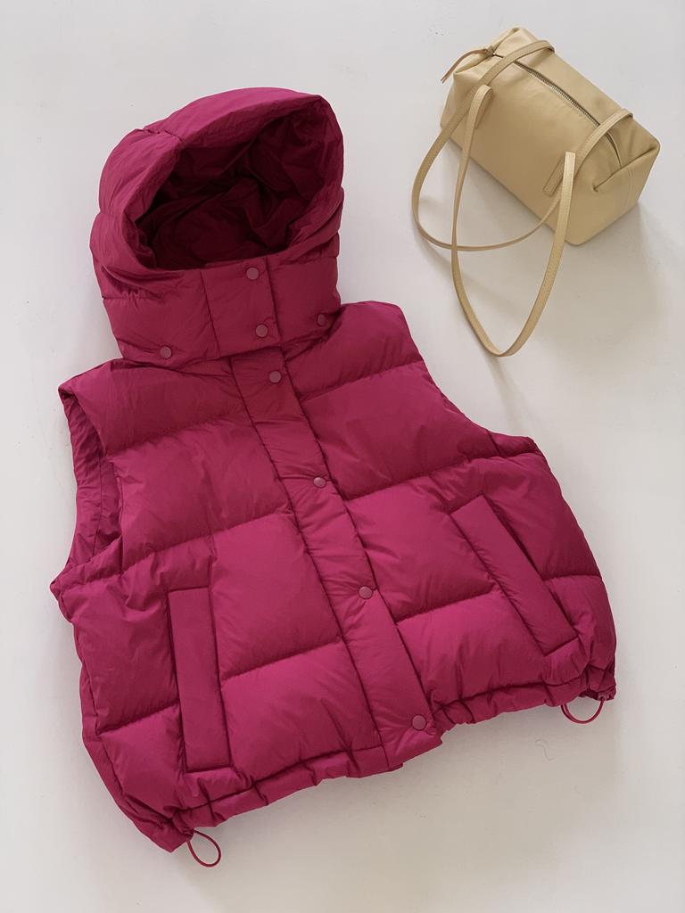 New stand-up collar zipper short down cotton vest women's warm jacket beige vest fashion casual