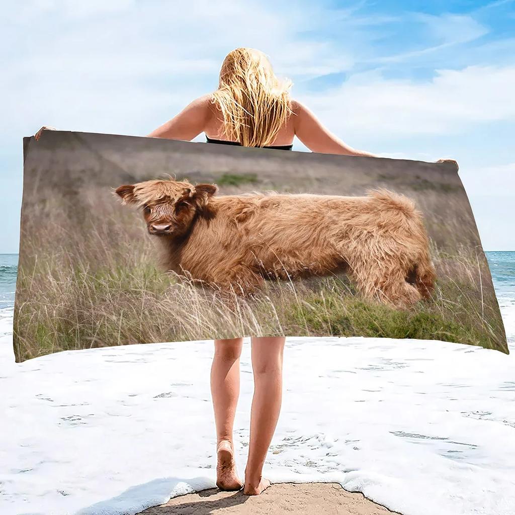 Handtücher Schottische Hochlandkuh Übergröße Sandfreies Strandtuch Schnelltrocknendes Strandtuch Herren Mikrofaser Leichtes Reise-Strandtuch