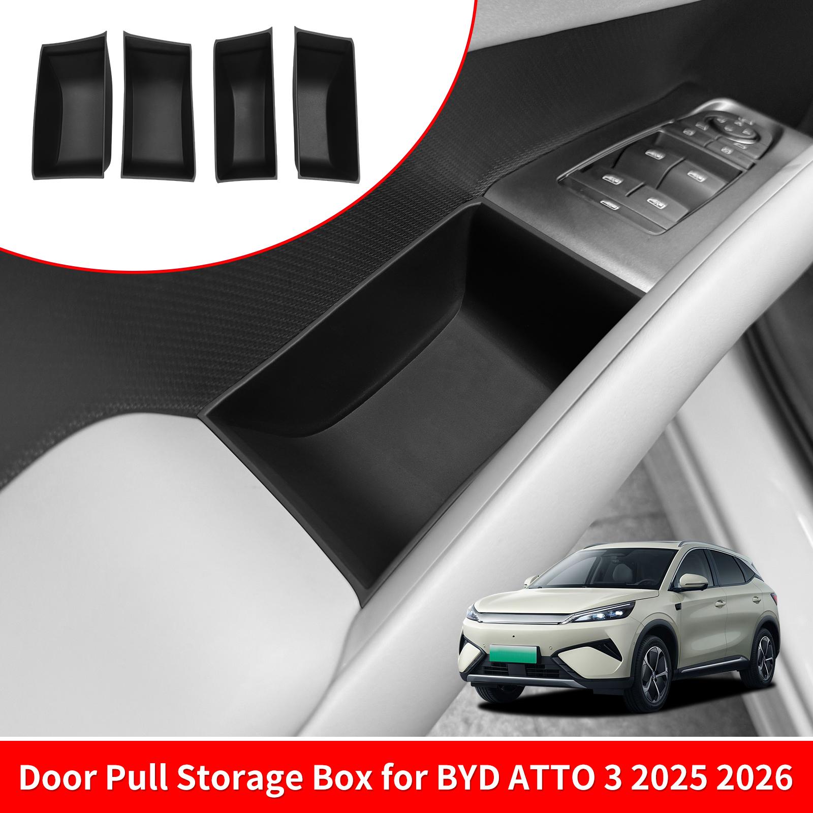 

4 шт. для BYD ATTO3 ATTO 3 YUAN PLUS 2026 + Передняя и задняя ручка двери Органайзер-подставка для хранения в двери Автоаксессуары для интерьера автомобиля TPE Черный