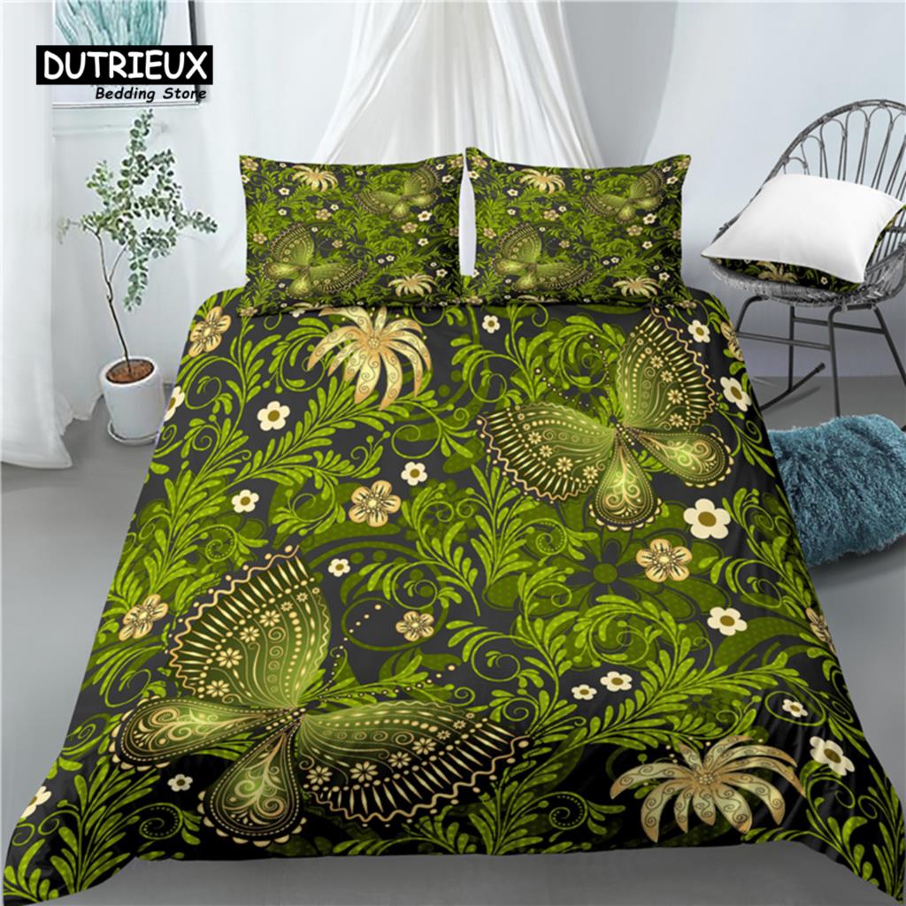 Home Living Luxury 3D Golden Butterfly Print 2/3Pcs Soft Duvet Cover PillowCase Bedding Sets Kids Queen and King EU/US/AU Size
