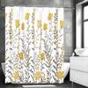 Yellow Floral Shower Curtain, Yellow Flower Gray Leaf Bathroom Decorative Shower Curtain, Waterproof Shower Curtain with Hooks