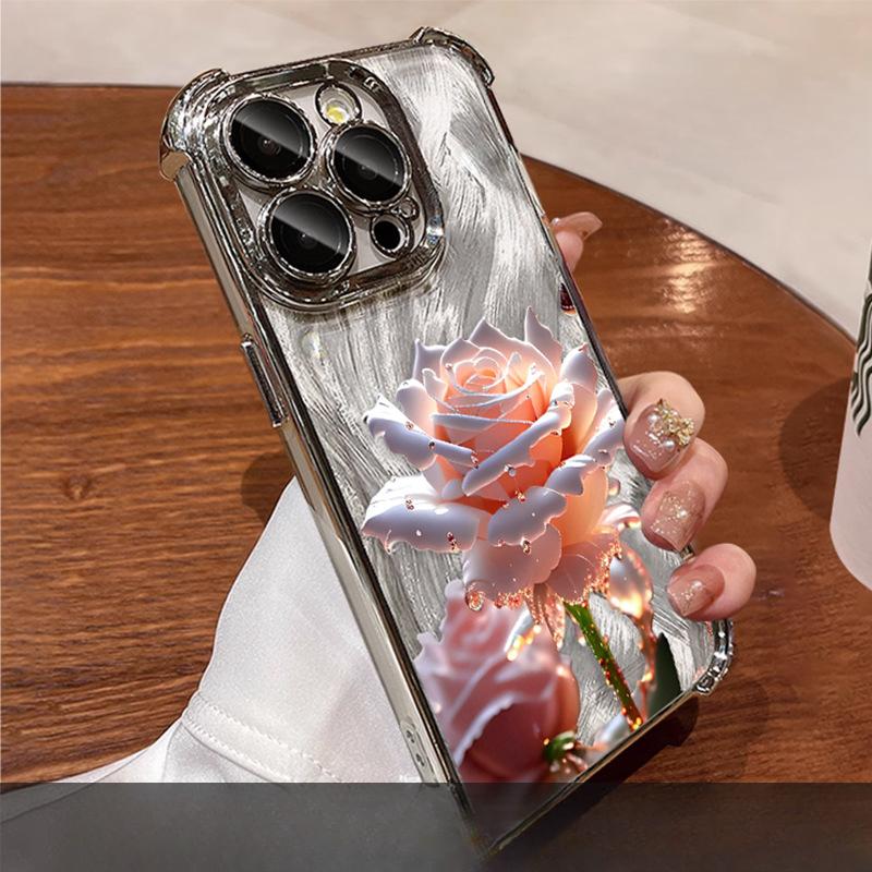 Crystal Rose Suitable for Iphone16 IPhone Case 15 High-end Sense 14promax Electroplated Flash Powder 13 Transparent