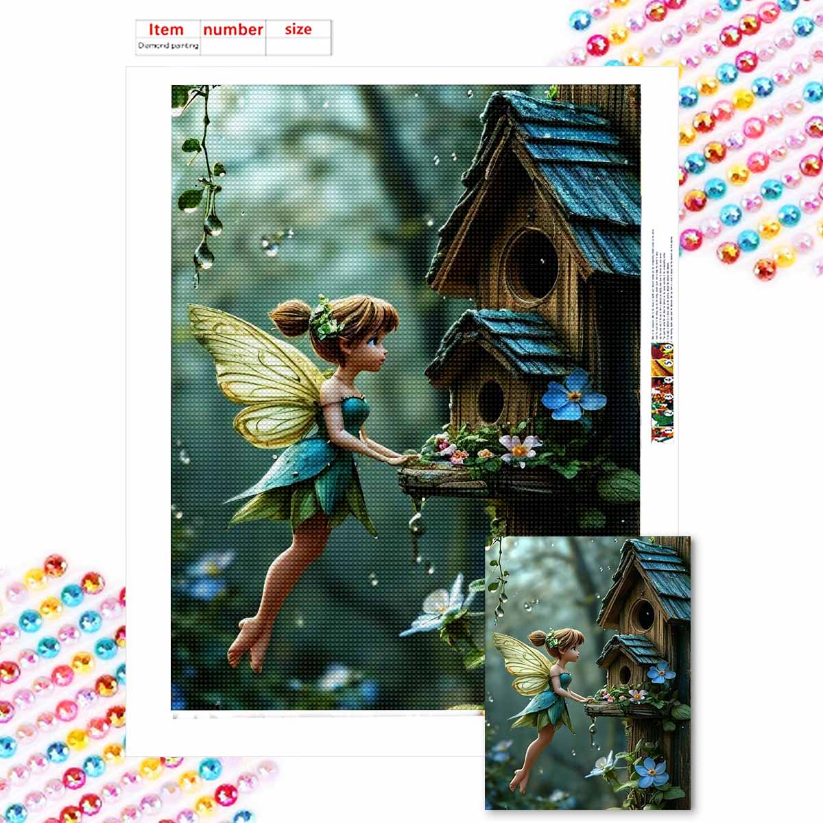

Алмазная мозаика Красочная алмазная живопись Тинкер Белл и Птичье гнездо Полная круглая вышивка Мультяшное творческое хобби Настенный декор Round 20x30cm