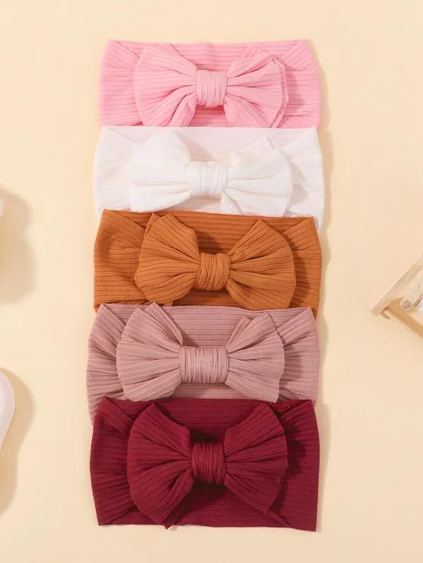 5pcs/set Cute Bows Baby Girls Headbands Elastic Soft Nylon Newborn Head Wrap Tie Turban Infant Headwear Kids Hair Accessories