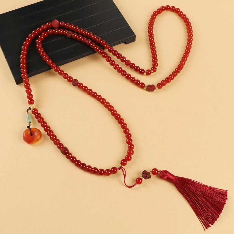 Elegancki naszyjnik z frędzlem ze 108 koralików: Vintage Chiński Łańcuszek Swetrowy Crossbody dla Kobiet