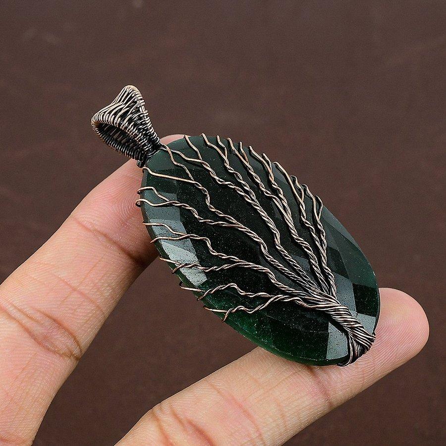 Emerald Natural Gemstone Handmade Copper Wire Wrap Pendant 2.84" l7G71