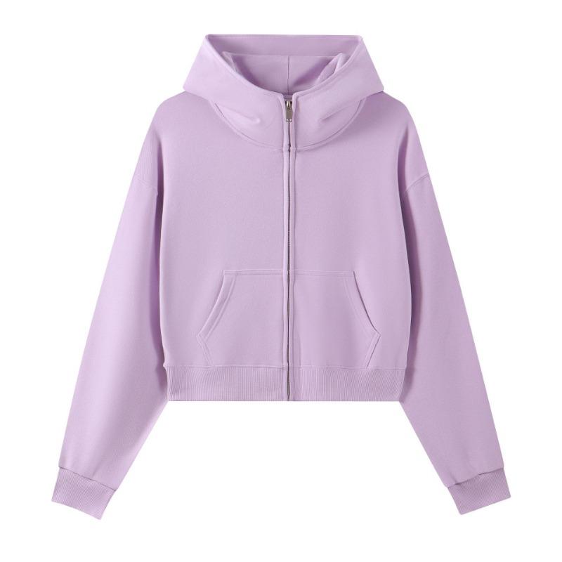 3 Large Fur Ring Solid Color Turtleneck Hooded Zipper Women's Short Hoodie Autumn and Winter Round Neck Fashion Sweater Women