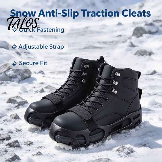 Safety Traction Cleats Straps for Icy Roads 2Pcs Adjustable Ice Cleats, Hook And Loop with Metal Nylon Snow Buckles, Fastening Crampons Not Included