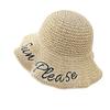 New Straw Hat Female Letter Spring and Summer Hollow Breathable Bucket Hat Seaside Vacation Sun Hat