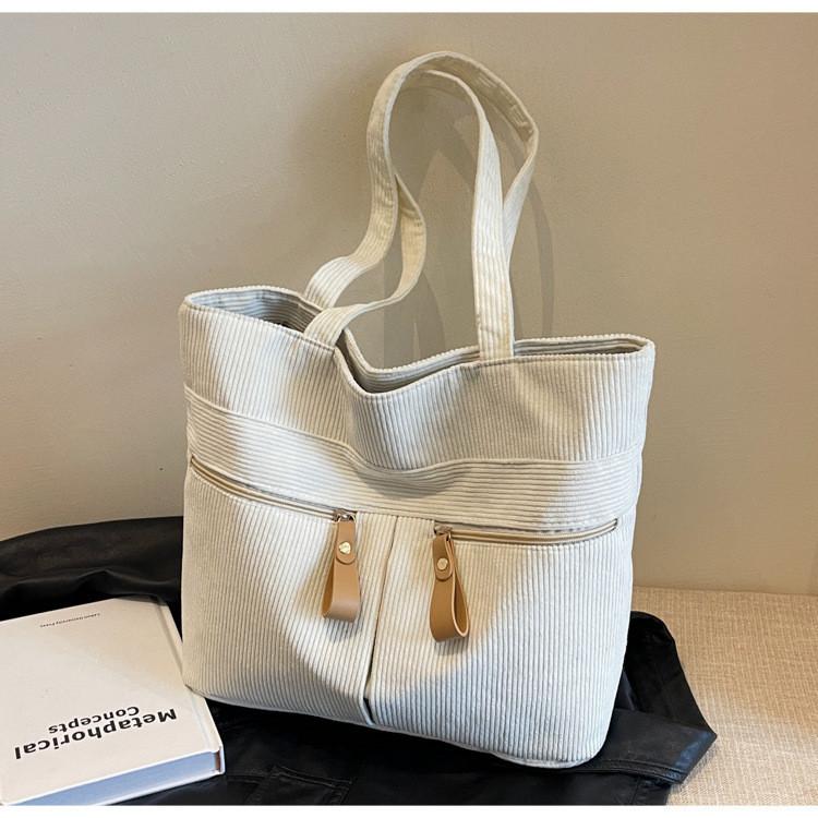 2023 New Winter Street Style Large Corduroy Tote Handbag With Zipper Closure