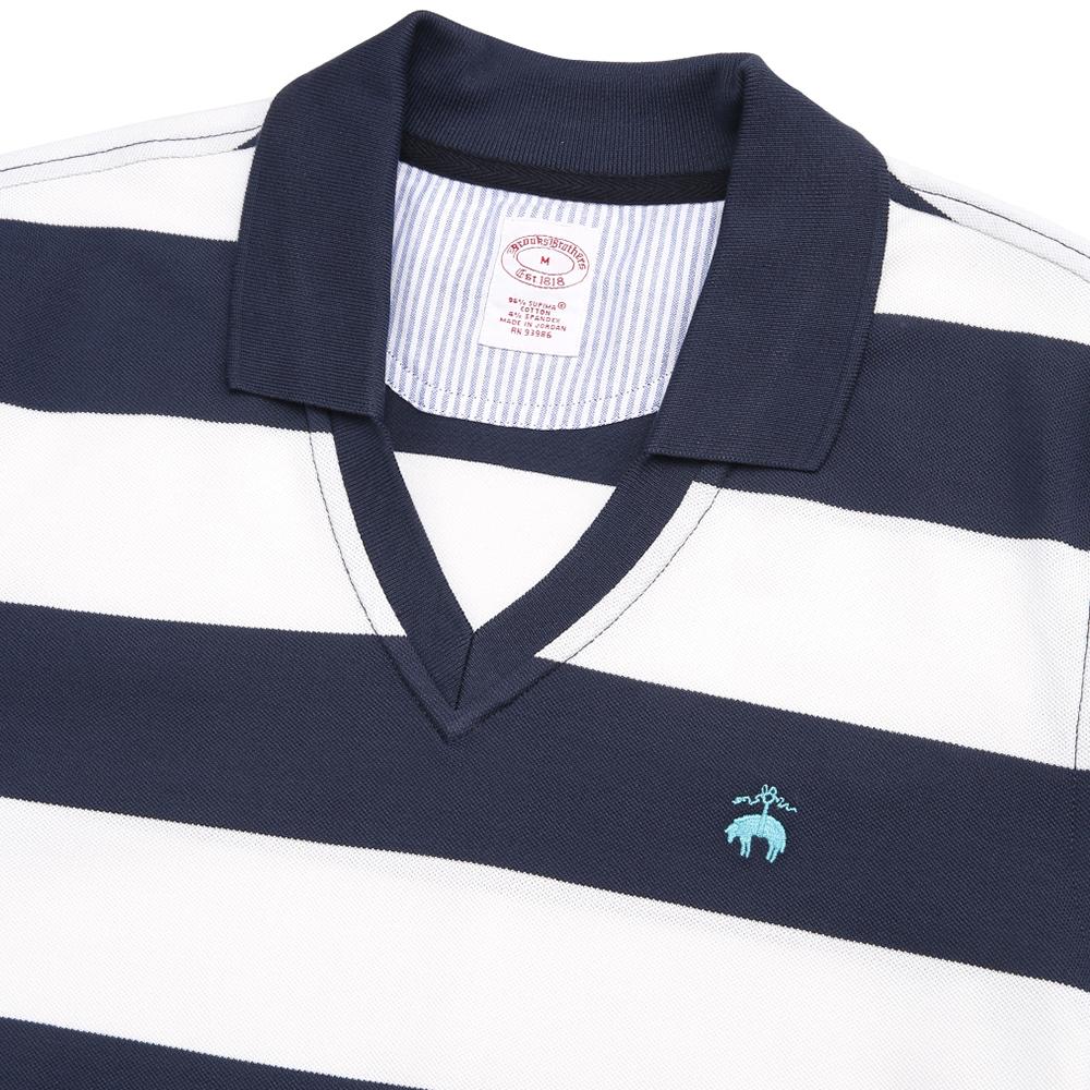 BROOKS BROTHERS Johnny Collar Stripe Polo Shirt (Navy) (Bbntmm8740Qem)