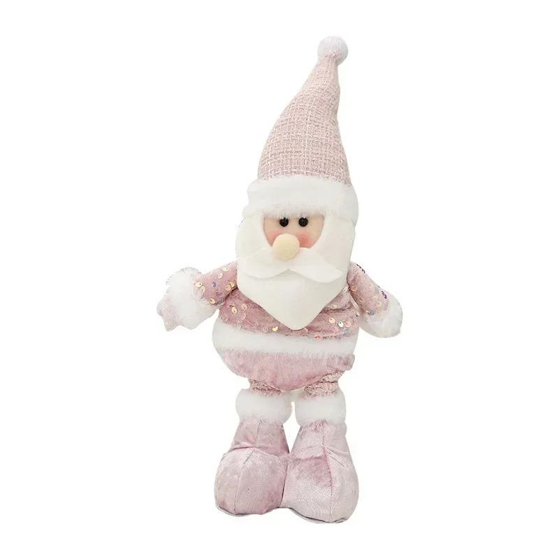 Standing Extendable Christmas Santa and Snowman Plush Doll Pink Glitter Toy Holiday Home Decor Ornament for Table Desk