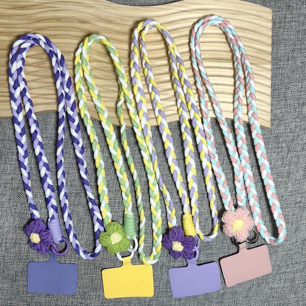 120cm Phone Holder Strap Flower Braided Hanging Rope Ins Mobile Phone Lanyard  Women