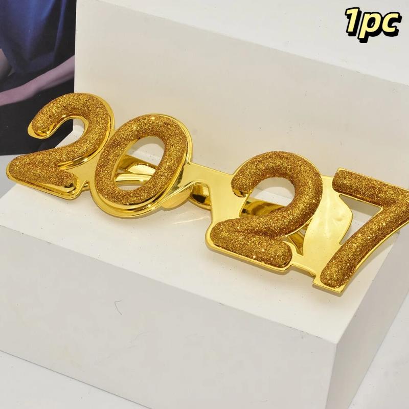 2027 Number Eyeglasses Happy New Year Glasses Diamond Glitter Sunglasses Cosplay Prop Xmas Party Decoration Funny Glasses