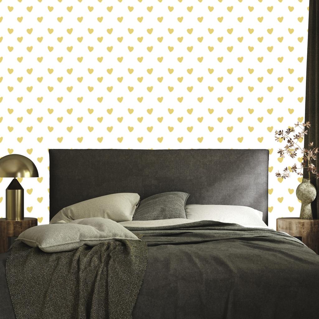 Heart Wallpaper White, Cream and Yellow 50x1000