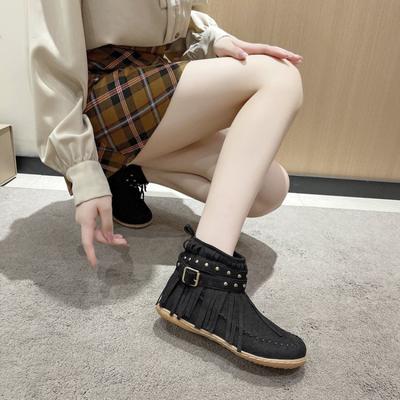 Scarpe Basse con Zip Laterale Taglie Forti Punta Tonda Fibbia Metallica Borchie Suola Morbida Antiscivolo Resistenti all'Usura Stivaletti Corti in Cotone