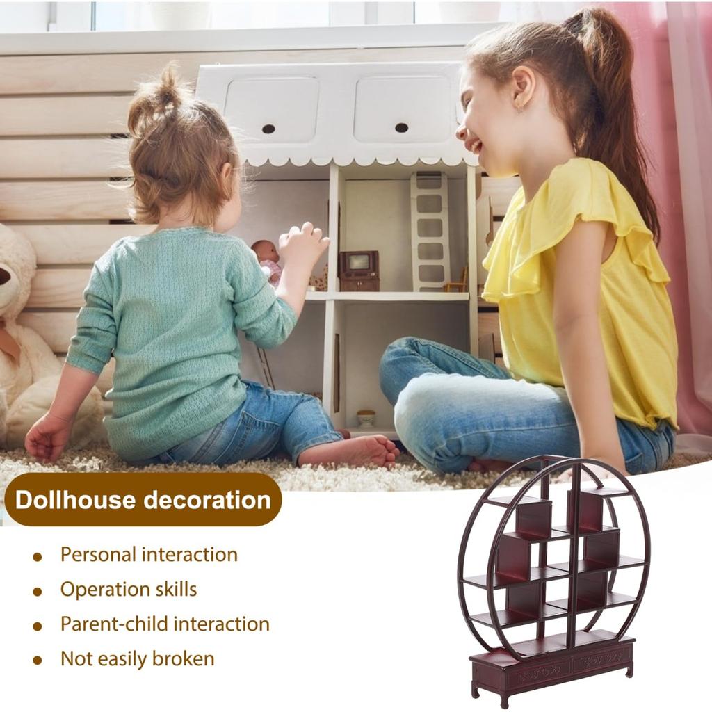Alasum Miniature Furniture Display Shelf, Chinese Style, 1:25 Scale, Round, for Sandplay, Sand Play, Diorama, Dollhouse, Architectural Model, ABS
