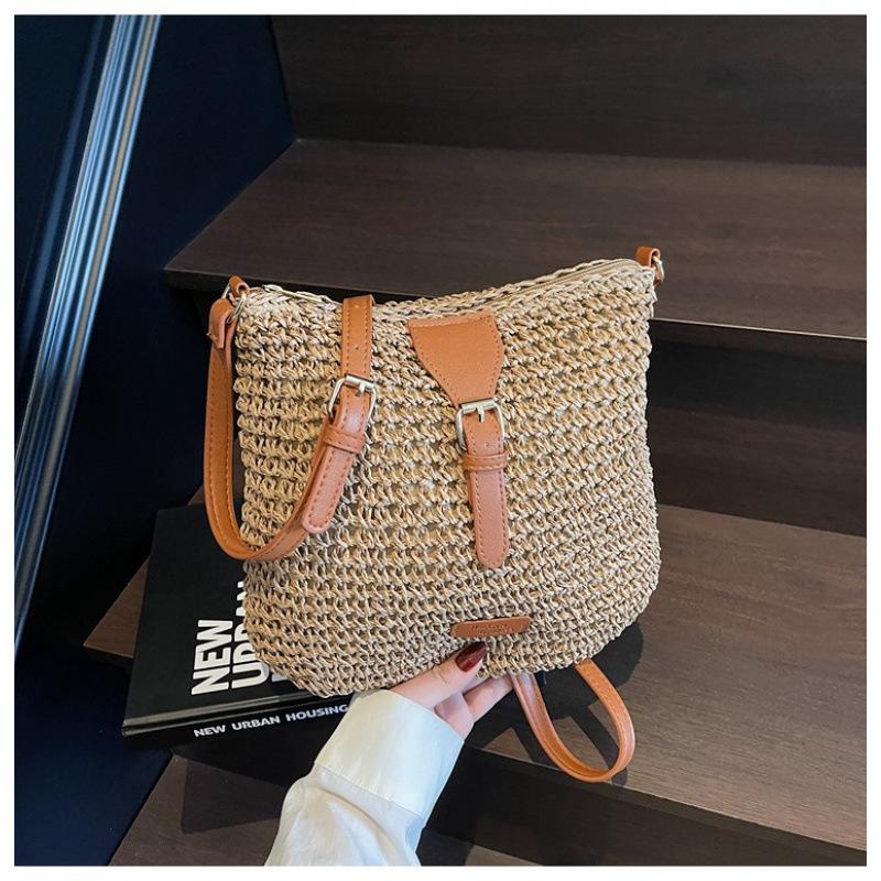 Ladies Fashion Summer Straw Crossbody Bag Women Beach Holiday Shopping Woven Shoulder Handbag Messenger Purses for Women Bags