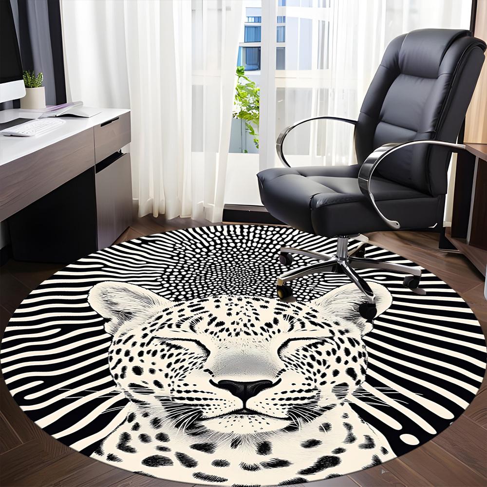 1pc Leopard Print Office Round Area Rug, Indoor Mat Suitable For Office, Under Office Chairs Bedroom Living Room Home Decor, Room Deco