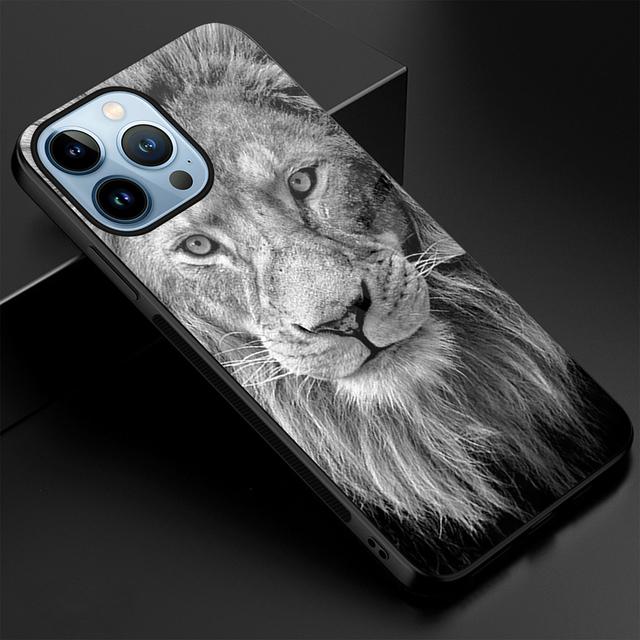 Löwe-Telefonhülle aus gehärtetem Glas für iPhone 14 13 11 12 Pro Max Mini Xs Xr