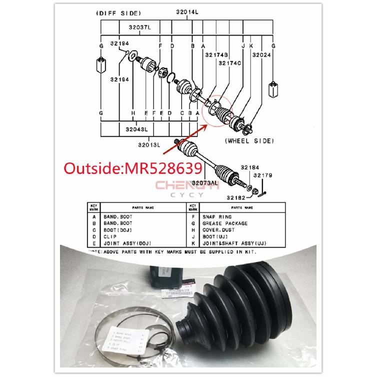 1PCS Repair Kit For Front Axle Shaft Ball Cage Dust Boot For Pajero Montero Sport V31 V33W V43W V63W V73W V78W MR528639 MR528709