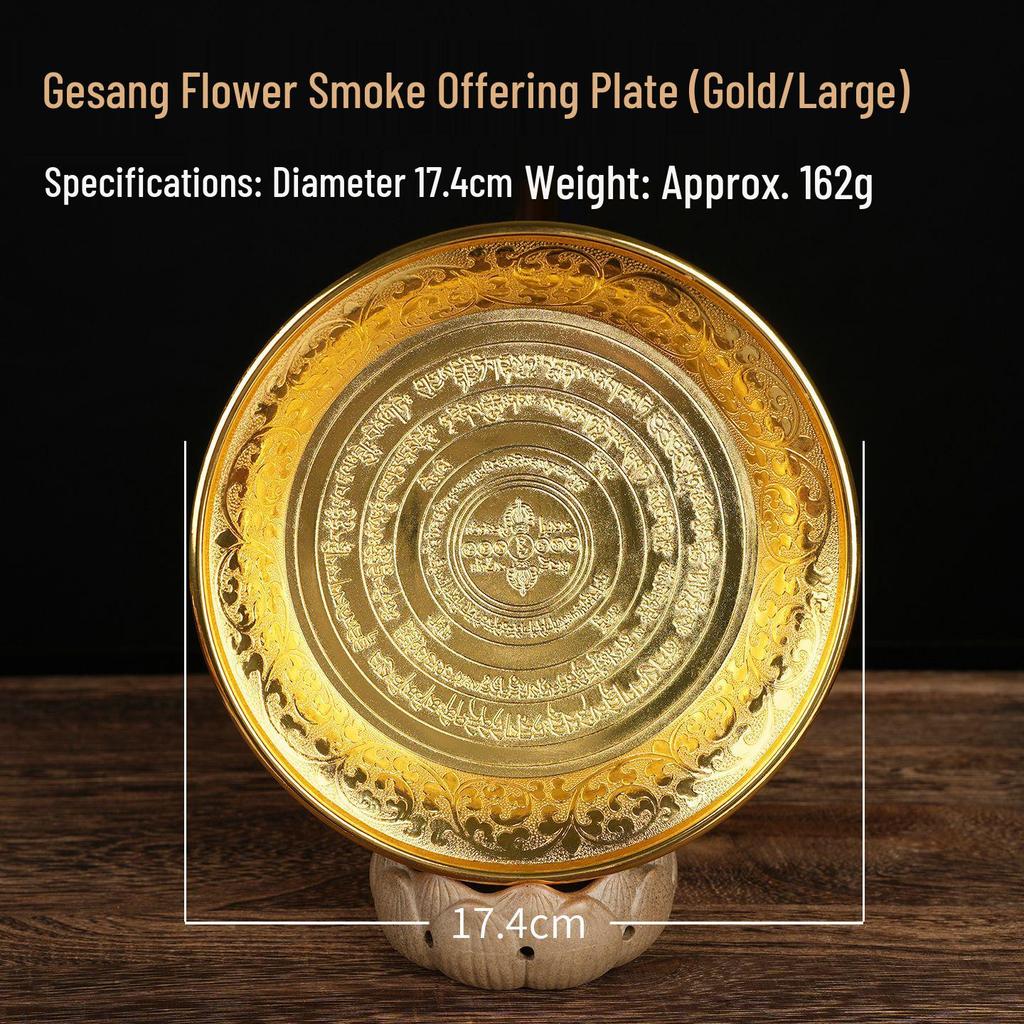 Gesang Copper Incense Burner with Flower Design - Intermediate Smoke & Fire Offering Plate for Alms and Food Offerings