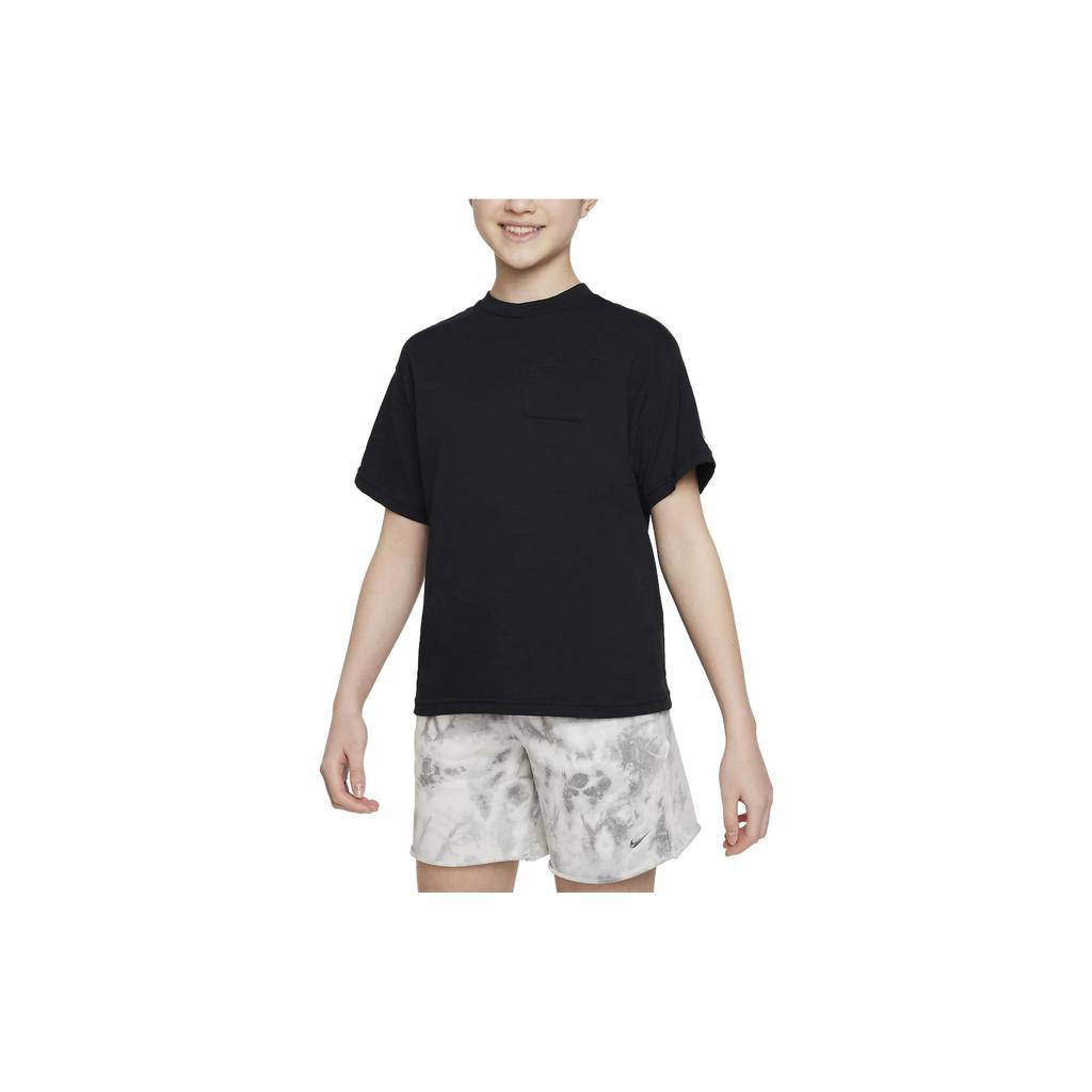 Nike Color Block Round Neck Pullover Short Sleeve T-Shirt Kids Tops Black FB1325-010