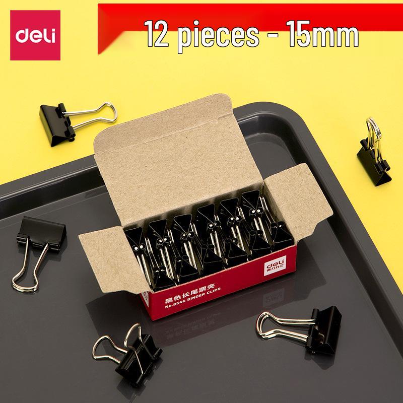 Deli Metal Office Clips - 19mm & 32mm Black Long-Tail Stationery Clips 12 pieces/pack 15mm/9546 чёрный