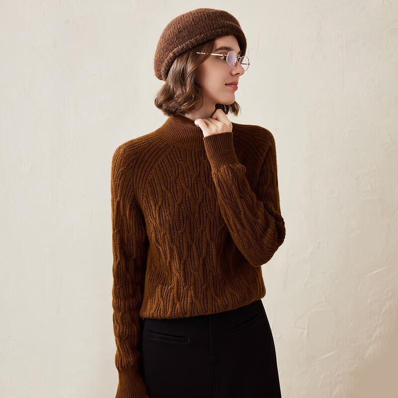 Comen Boca Women's Cable Knit Cashmere Half-Turtleneck Sweater