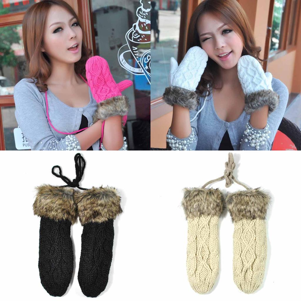 Guantes Cálidos de Dibujos Animados para Mujeres y Niñas Mitones de Invierno Tejidos Lindos Con Confort Acogedor