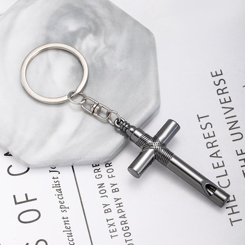 Cross Whistle Stainless Steel Keychain Creative Fun Design Hip Hop Couple Style Practical Backpack Pendant