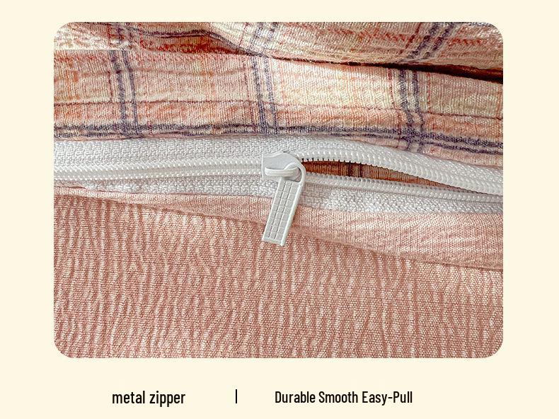 Breathable Washable Cotton Gauze Bedding Set: Double-Layer Duvet Cover, All-Season Bed Sheets (4-piece) for Dorms.