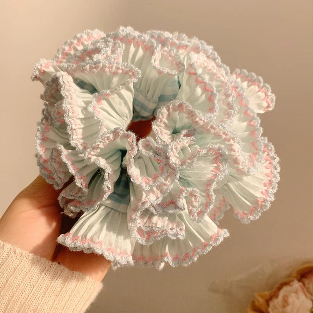 Elastisches Großes Spitzen-Haargummi Mehrschichtig Übertriebener Haarring Trendige Karomuster-Scrunchies Party