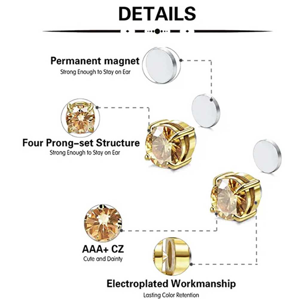 4pcs 8mm Earrings Punch-free Classic Zircon Stud Exquisite Fashion Shinny Rustproof Earwear Ear Pendant for Men