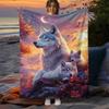 Custom Wolf Family Blanket Sunset Moon Forest Design Personalized Name Fleece Throw All Season Soft Warm Bedding Home Decor Gift
