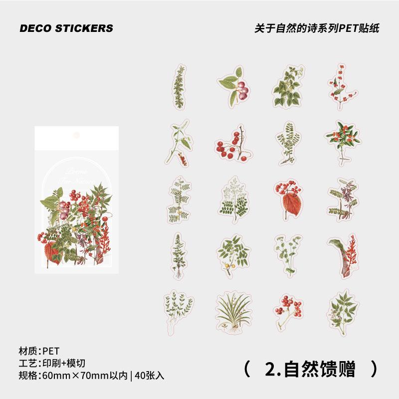 

40 pcs Natural plant Leaf Sticker aesthetic mushroom Sticker Kawaii Decorative Scrapbooking Diary Album hand made Craft Supplies