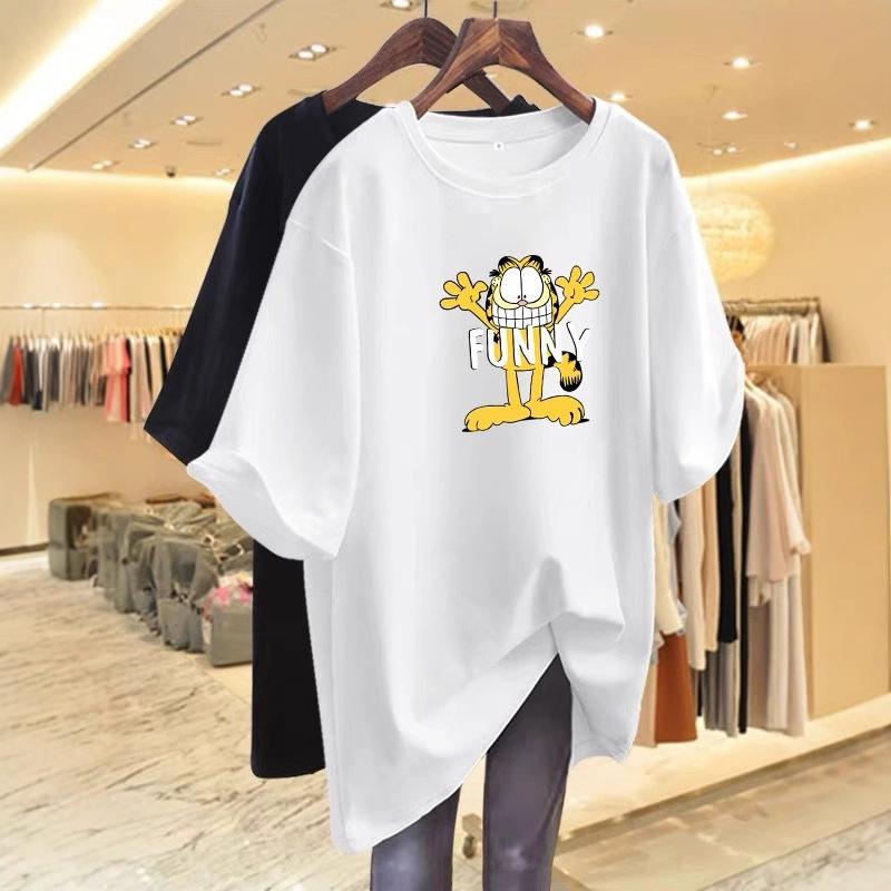 

Pure cotton round neck short-sleeved t-shirt women s summer new loose large size fat mm100kg Korean version half-sleeved top ins tide M белый