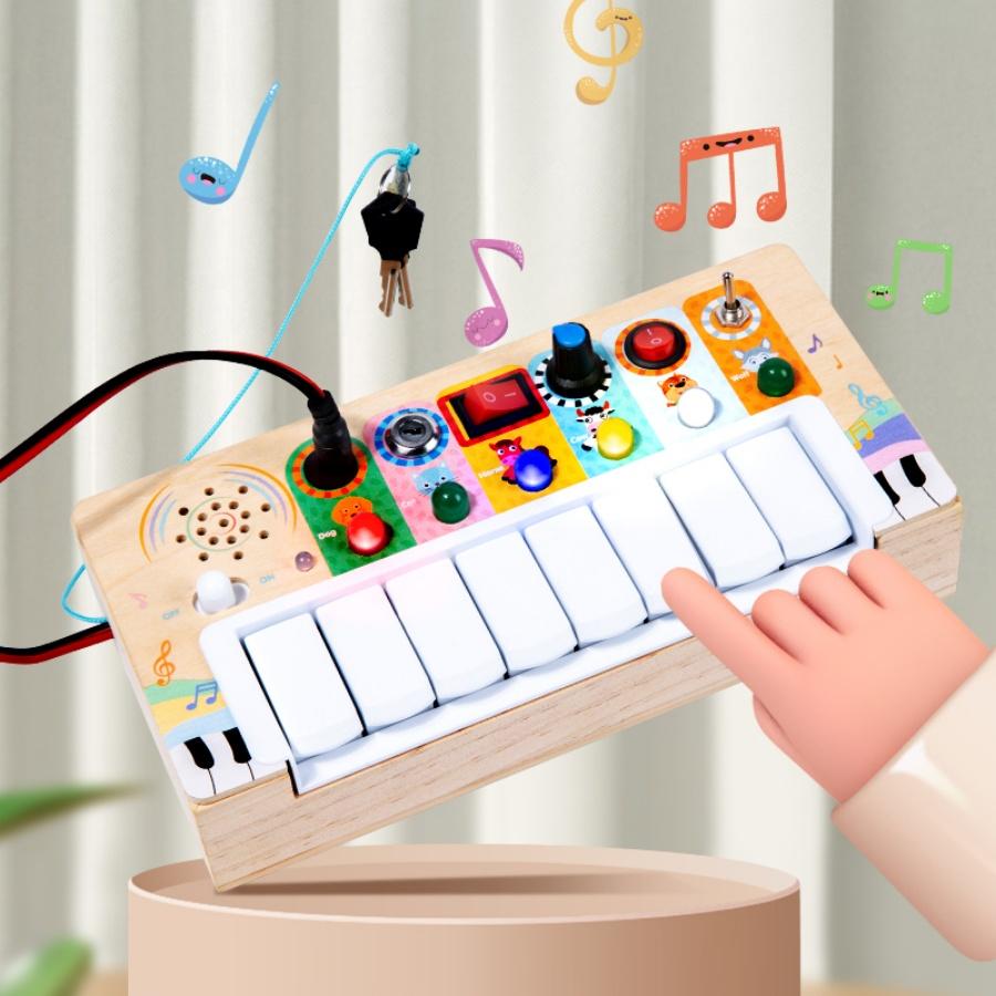 Wooden children's Montessori early education multifunctional LED switch light music box enlightenment puzzle toy