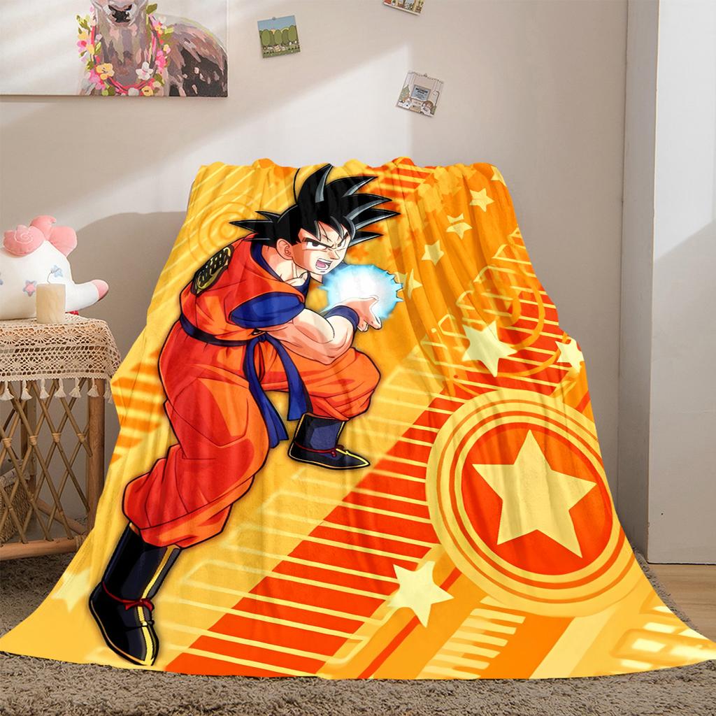 1 ks flanelová deka s potiskem Son Goku, Vysoce kvalitní pro všechna roční období, Domácí dekorace, Teplo a pohodlí, Perfektní jako vánoční dárky