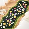 Ultra-Soft Moss Runner Rug - Non-Slip, Absorbent, Aesthetic Decorative Bath Mat with Shaggy Tufted Flower Design, Extra Long Polyester & PVC Backing