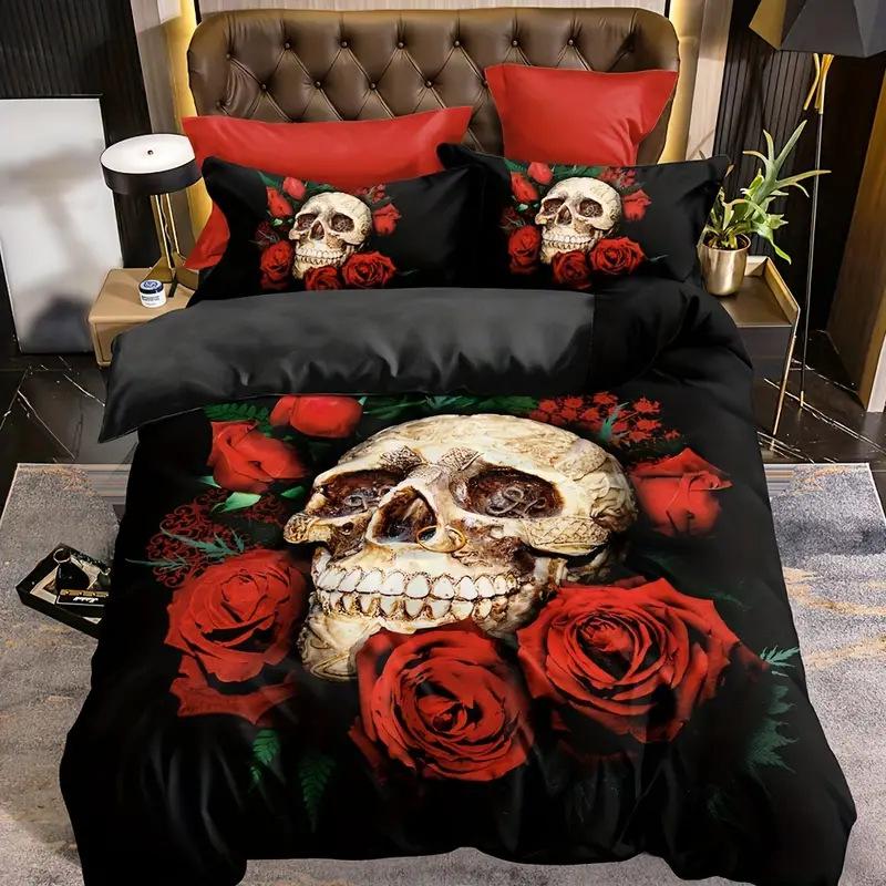 3D Digital Printed Quilt Set Three-Piece Skull Rose Series Quilt Set Spring New Product Can Be Duvetcover