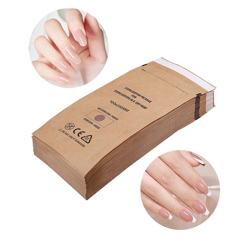 100Pcs Nail Sterilizer Manicure Bag Kraft Bags Dry Heat Disposable Sterilization Disinfection Machine Accessory Nail Art Tools