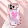 2DFlat electroplated tempered glass phone case,Pink Heart on Pastel Stripes,suitable for iPhone 18 Pro Max 17 16 15 14 13 12 11