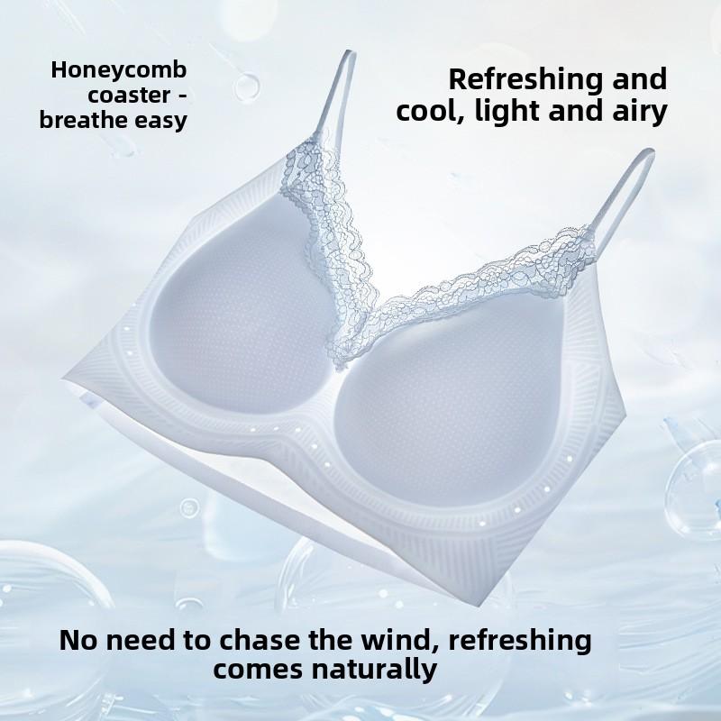 Foundation Invisible Ultra-Thin Seamless Lace Bra, Glitter Strap Lift Anti-Sag Wireless Push Up Bra for Small Bust Women