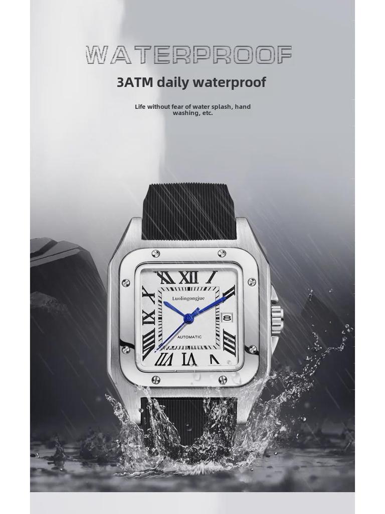 Hollow Stripes Santos Men's Automatic Mechanical Watch - Large Dial, Waterproof