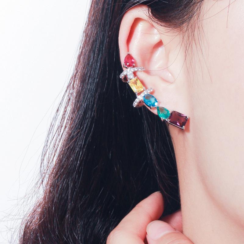 E0270 Wind Personality Temperament Earrings, High-End 3A Color Zircon Earrings