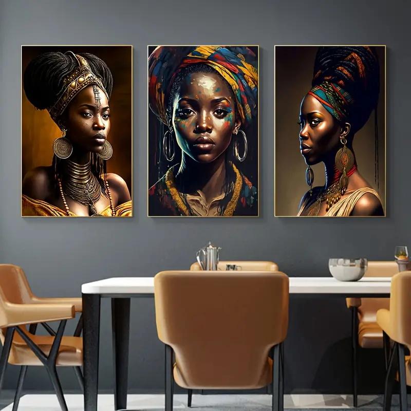 3pcs Unframed Canvas Poster Wall Art African Black Woman Print Oil Painting Living Room Corridor Bedroom Wall Decoration