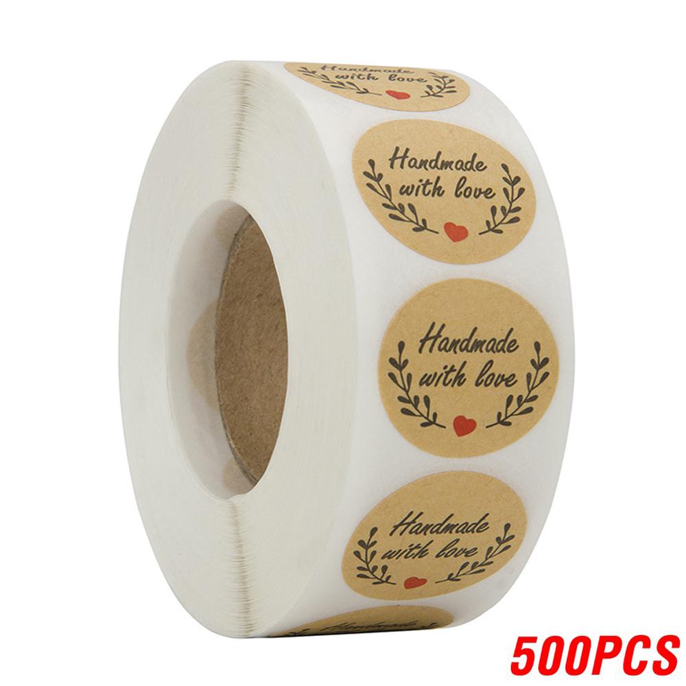 100-500PCS Handmade Love Stickers Stamp Label Brown Party Decoration Wedding Stickers DIY Handmade Stationery Thank You Stickers