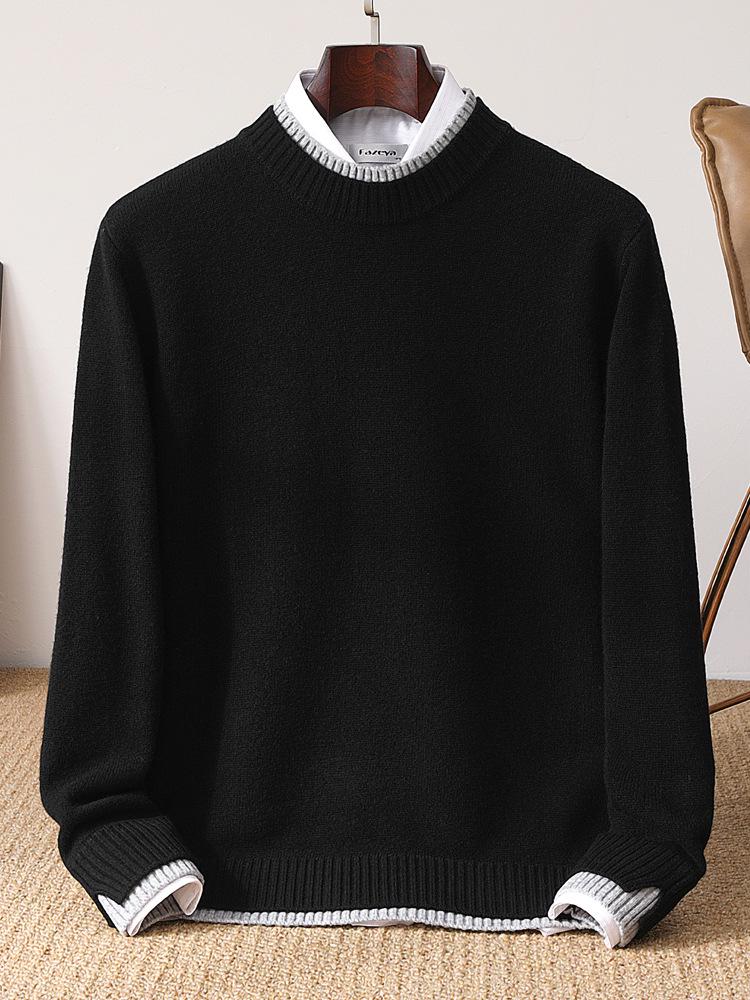Men's Thickened Wool Sweater, Round Neck, Long Sleeve, Business Casual, Simple, Loose, Versatile Knit Outerwear, Base Layer